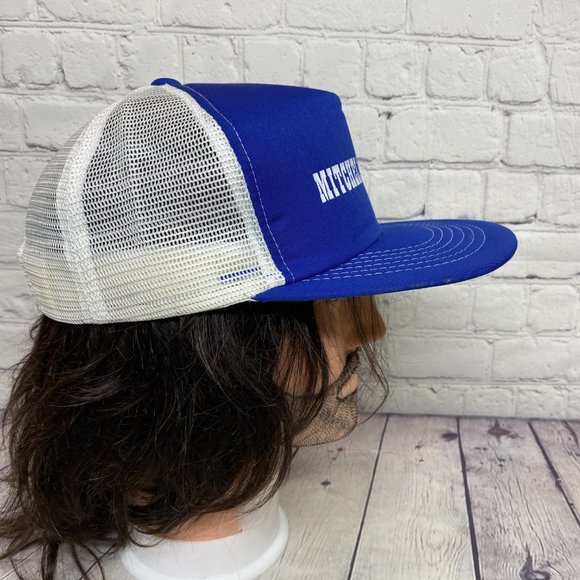 Vintage Trucker Hat Mesh 80s Cap Blue White Mitchell Pacific One Size 1980s - Picture 4 of 8